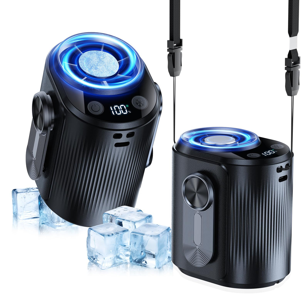 KIMMOO AI waist fan with ice cooler for localized cooling on the go.