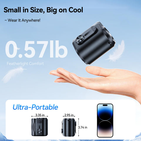 KIMMOO AI waist fan supports belt-clip, neck-hang, and handheld use.