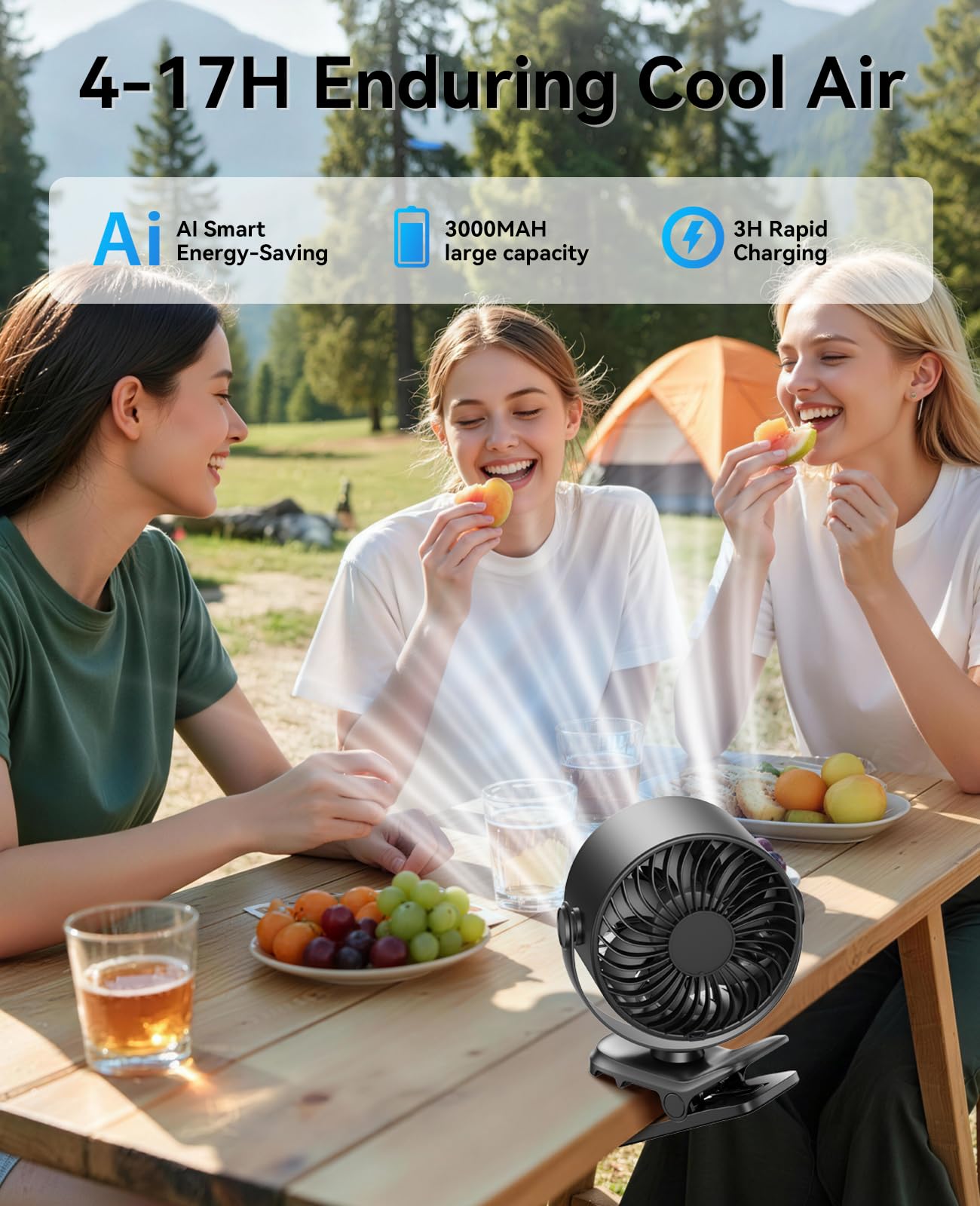 KIMMOO clip-on fan battery indicator helps plan charging while traveling.