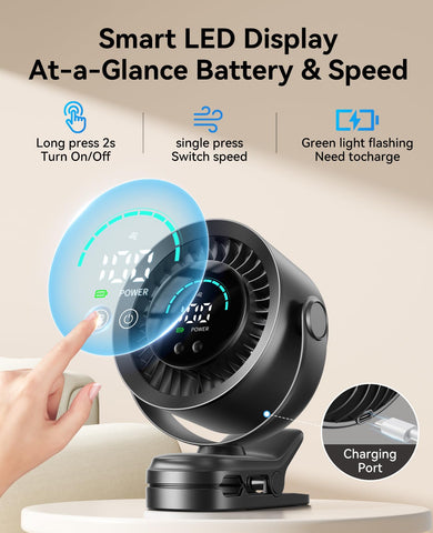 KIMMOO desk clip-secured clip-on fan for versatile mounting on desks or strollers.