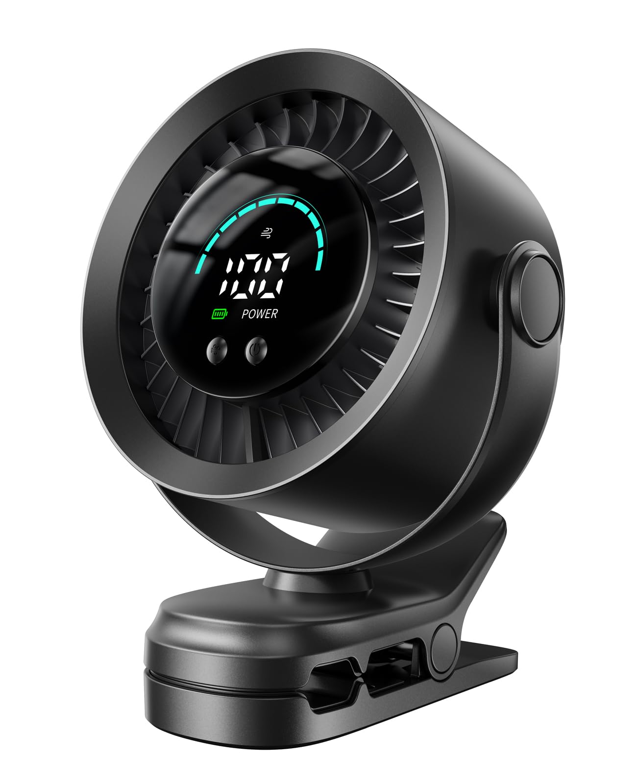 KIMMOO clip-on fan with LED display shows battery level for quick checks.