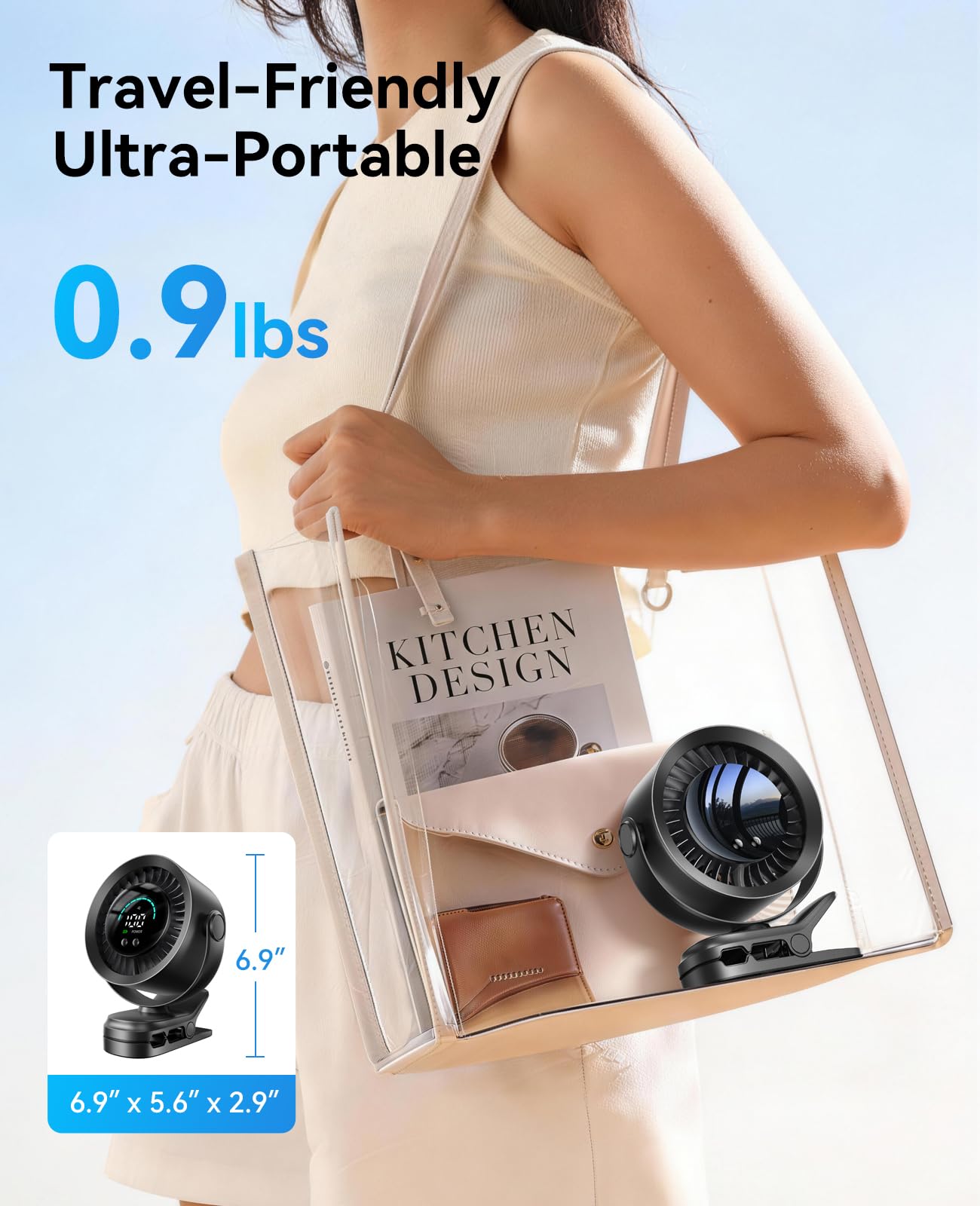 KIMMOO clip-on fan suitable for outdoor use to stay cool.