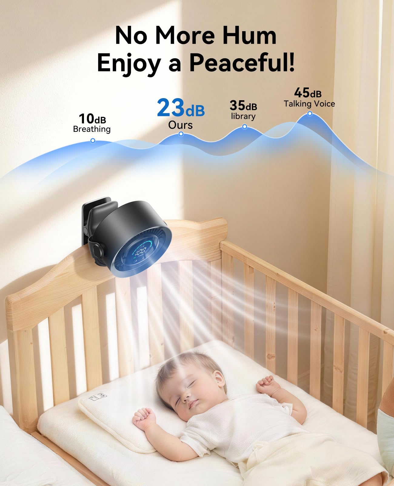 KIMMOO clip-on fan operates quietly for study or nursery environments.