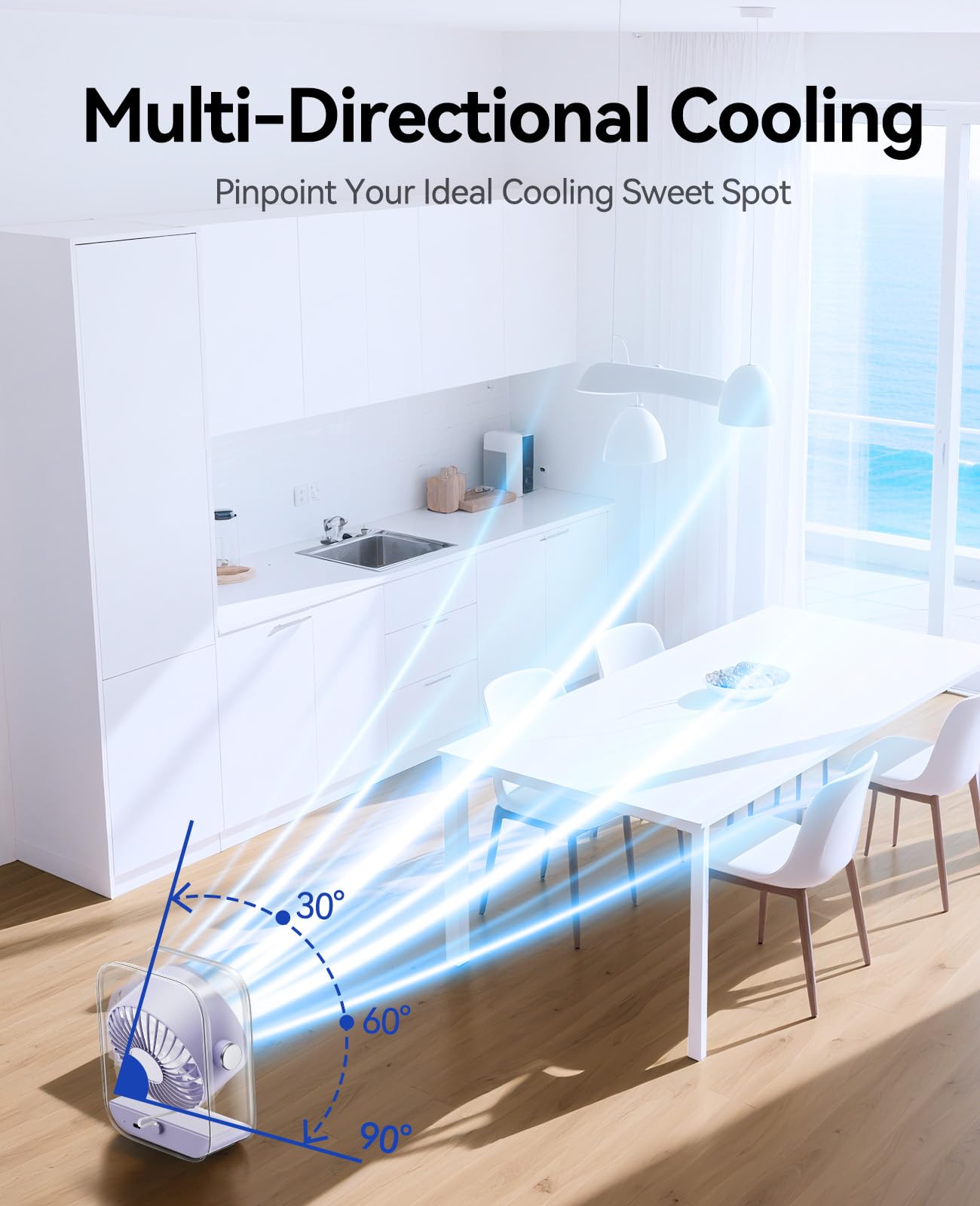 KIMMOO Desk Fan LED display shows battery and speed at a glance
