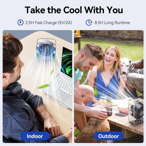 KIMMOO long-lasting battery provides hours of cooling with quick recharge.