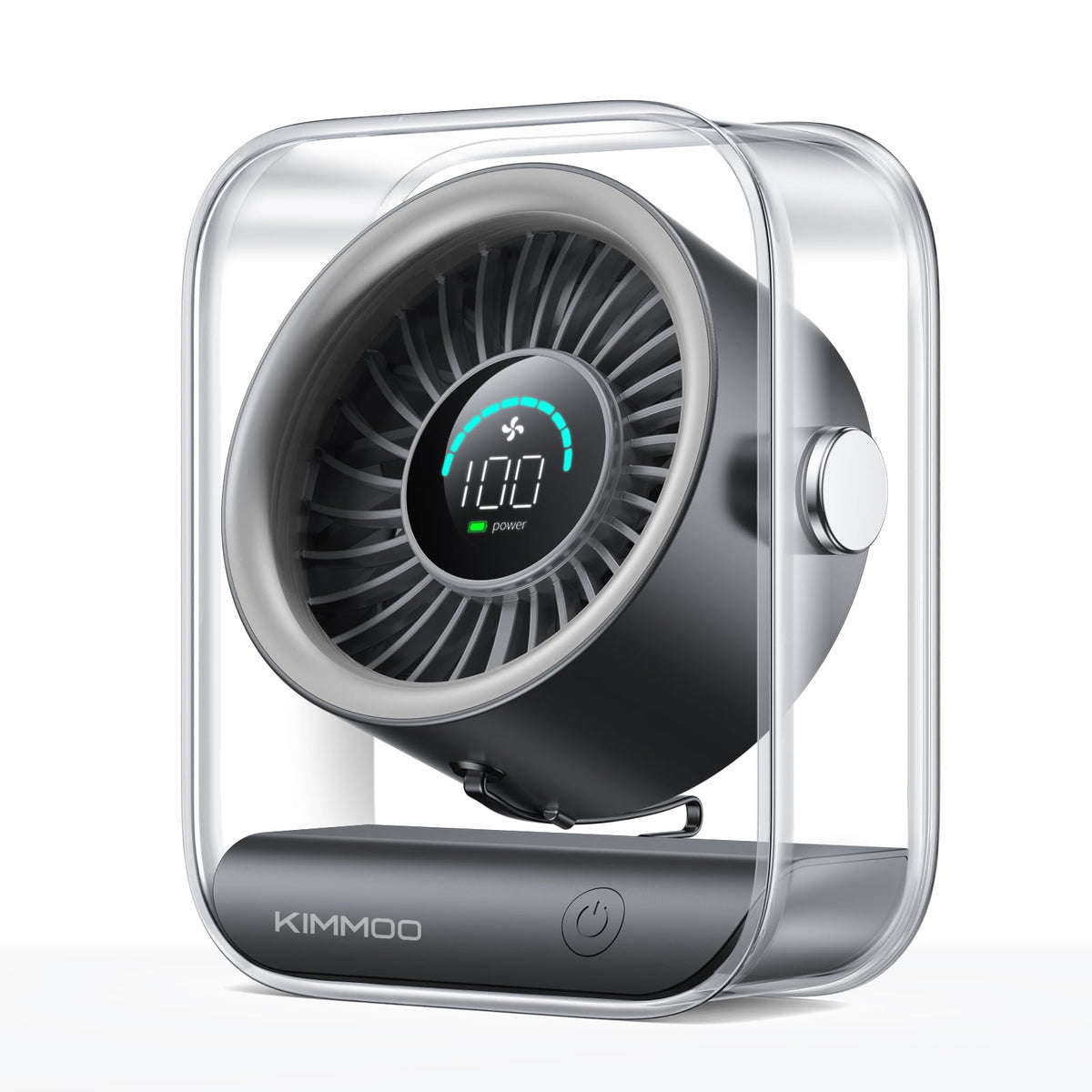 KIMMOO rechargeable desk fan closeup showing whisper-quiet operation for bedtime comfort