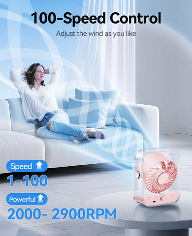 KIMMOO Desk Fan LED display shows speed and battery status for easy monitoring.