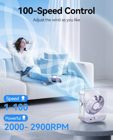 KIMMOO USB Desk Fan 100-speed control for precise breeze levels