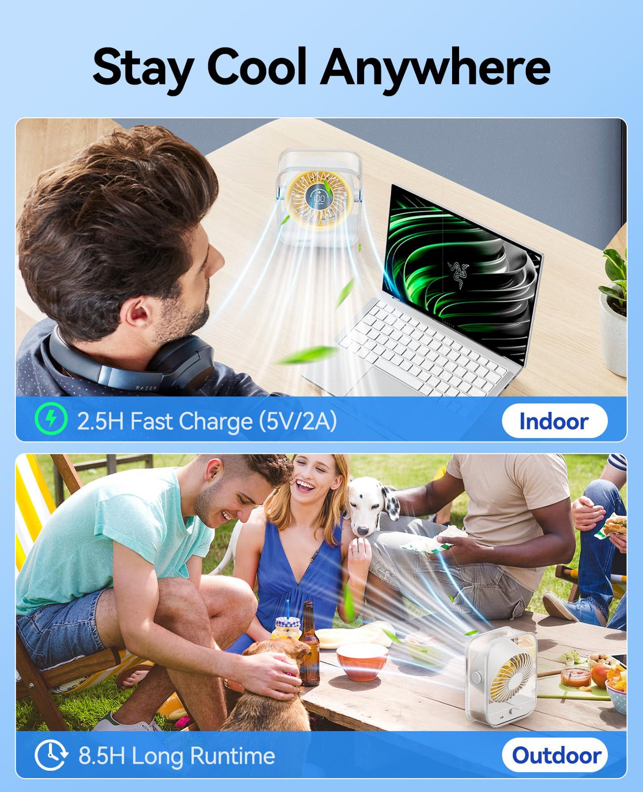 KIMMOO USB Desk Fan rotating 90 degrees directs airflow precisely