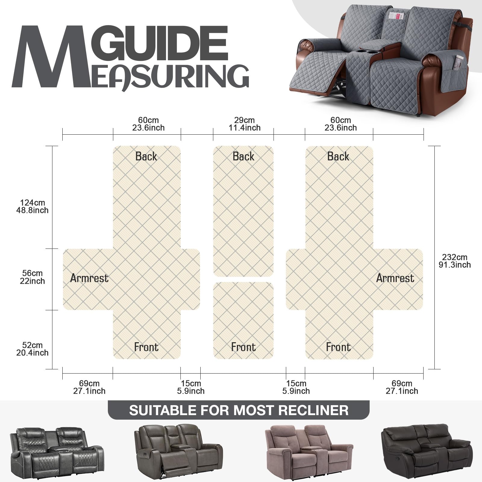 KinCam dark gray furniture protector blending with living room decor.
