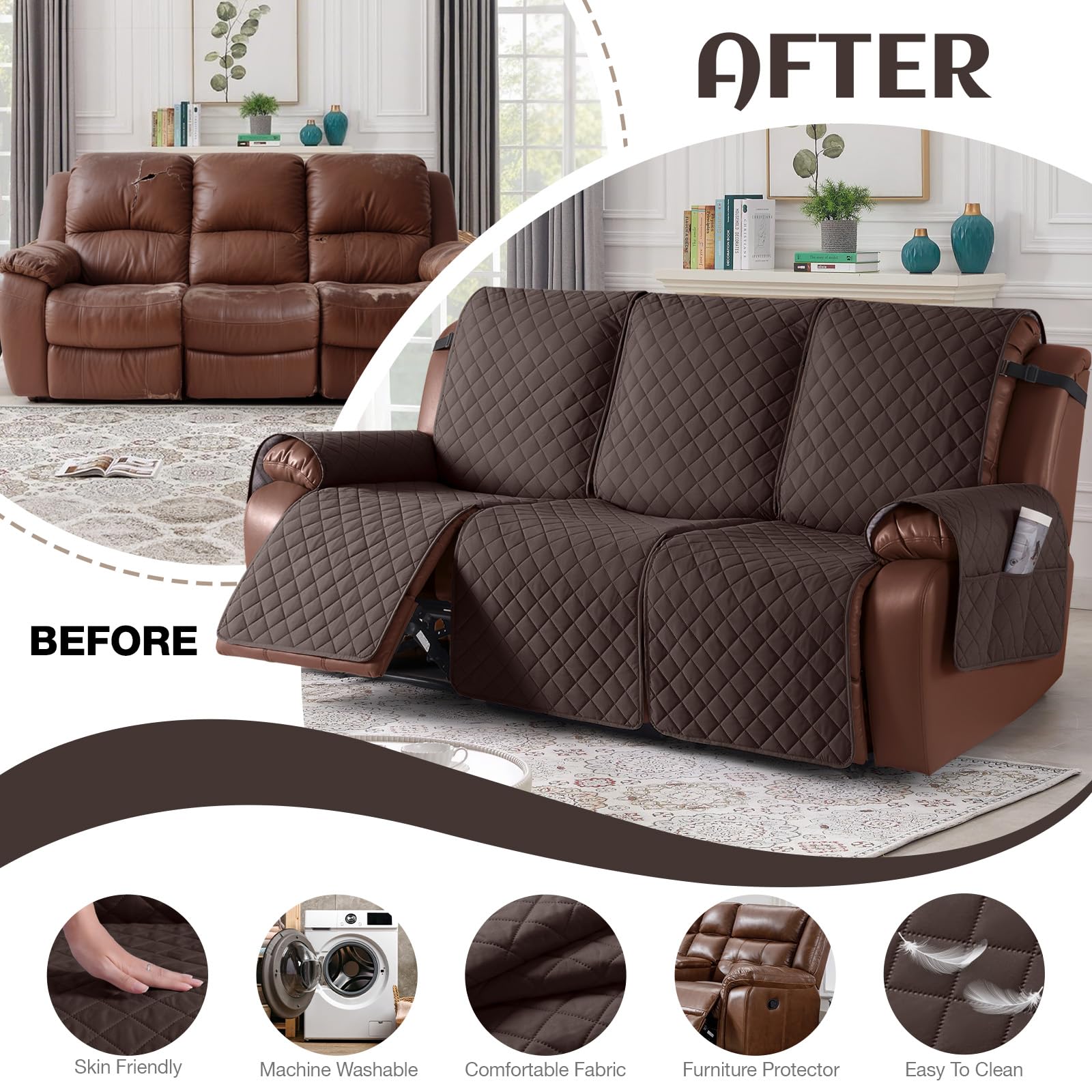 KinCam easy-care recliner cover is machine washable for busy homes.