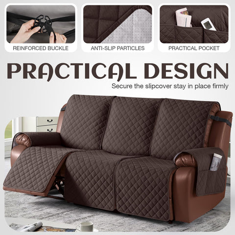 KinCam recliner cover compatible with leather couches provides snug protection.