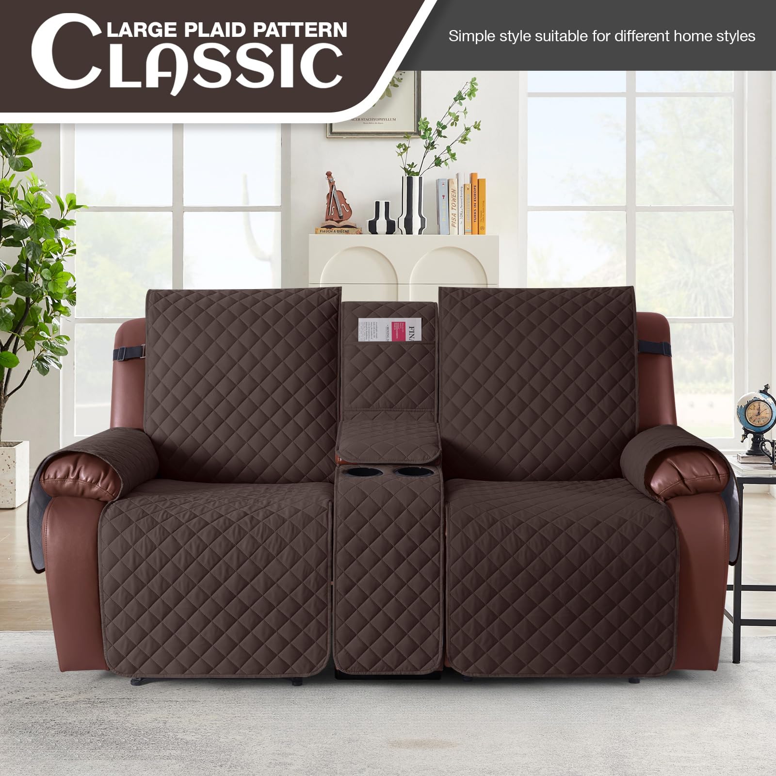 KinCam non-slip recliner sofa cover keeps the two-seat setup in place daily.
