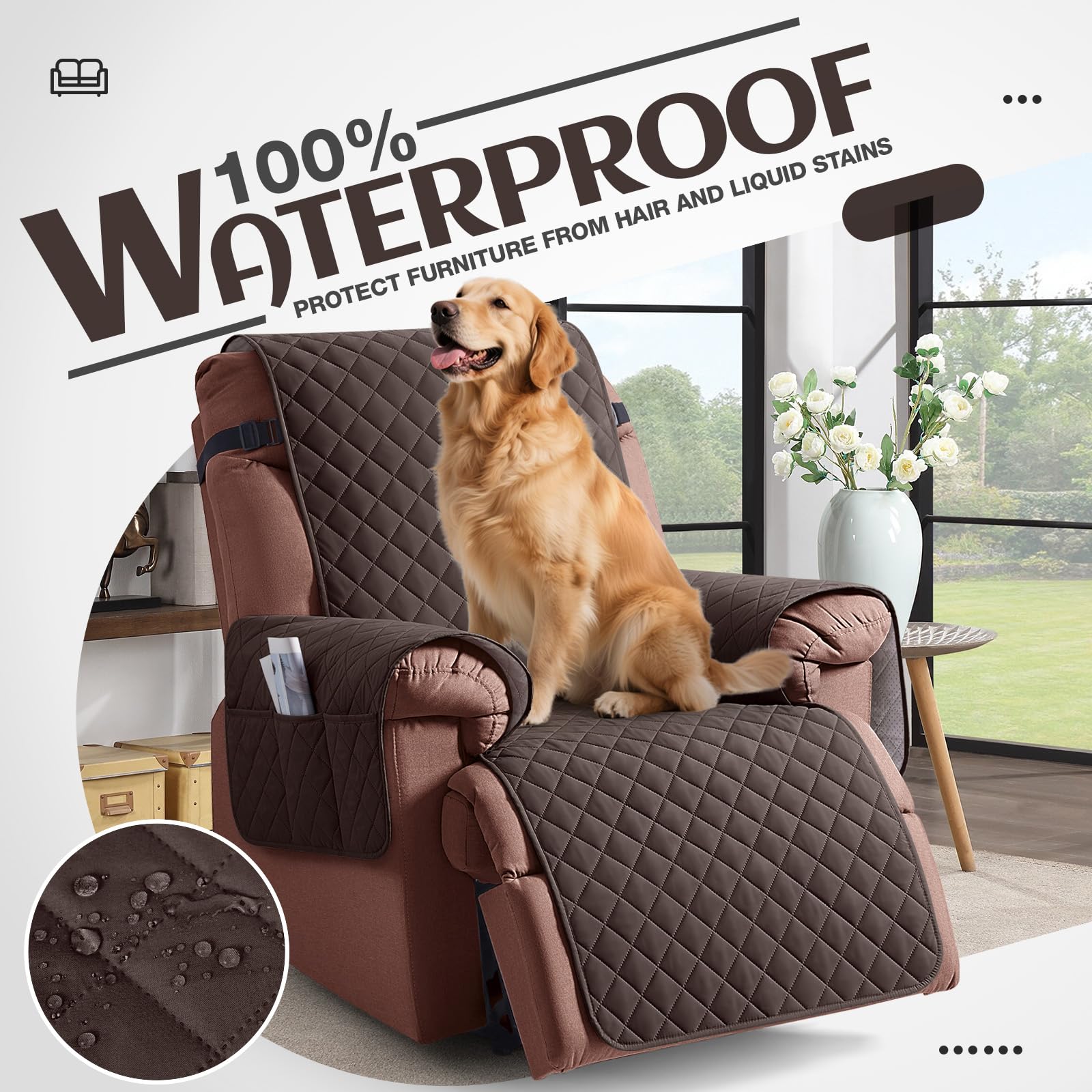 KinCam recliner cover features anti-slip bottom to stay in place.