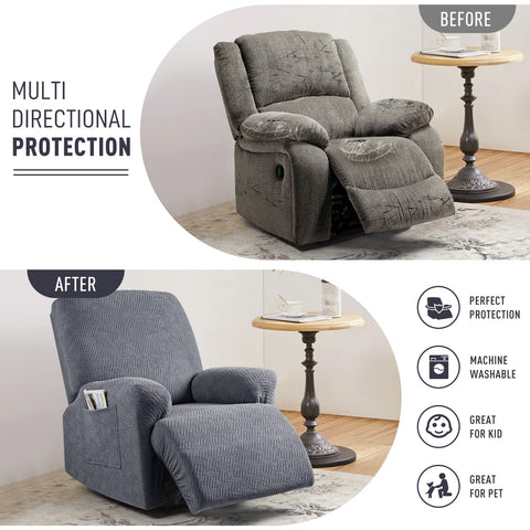 KinCam stripe jacquard recliner cover with elastic straps stays in place