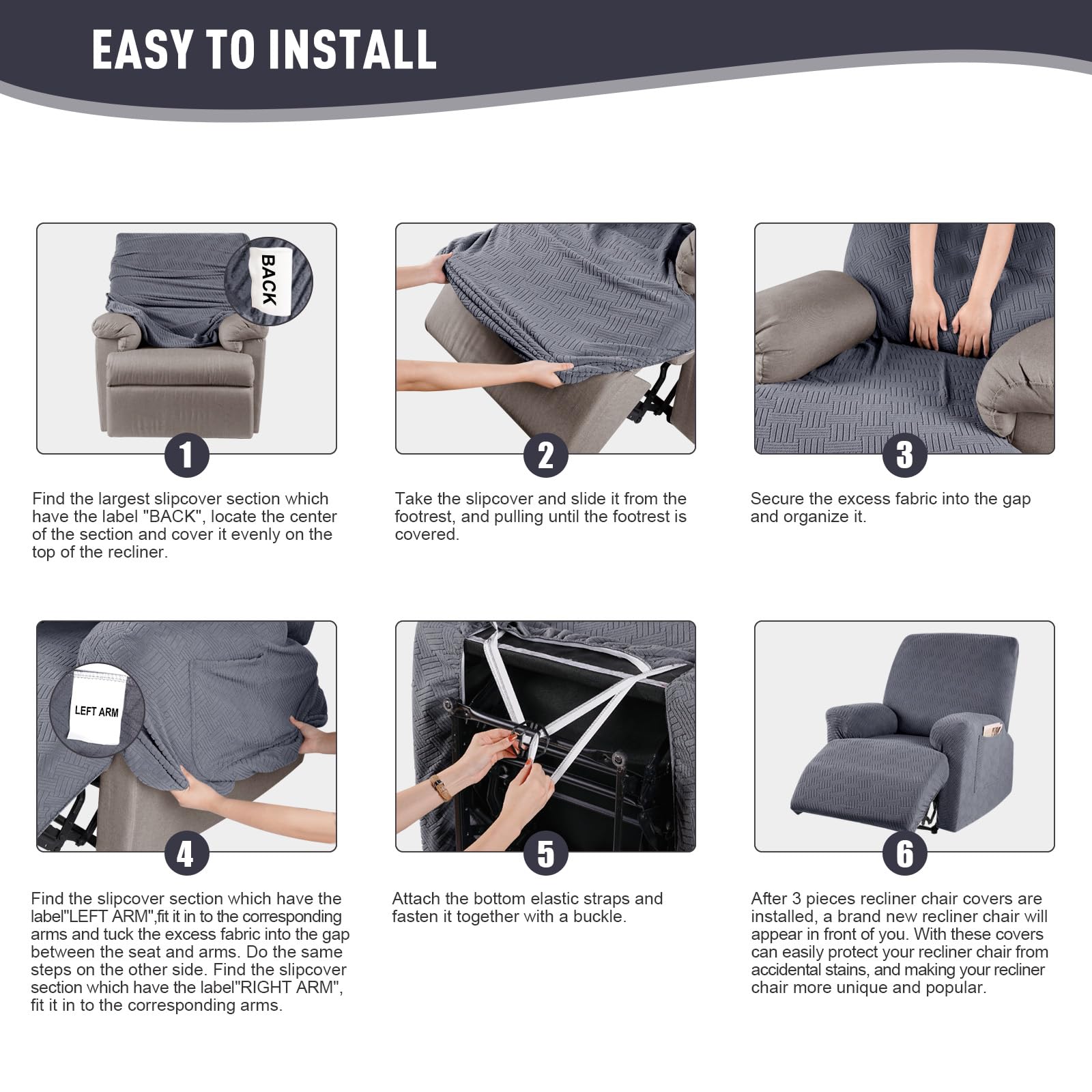 KinCam stripe jacquard recliner cover machine washable for easy care