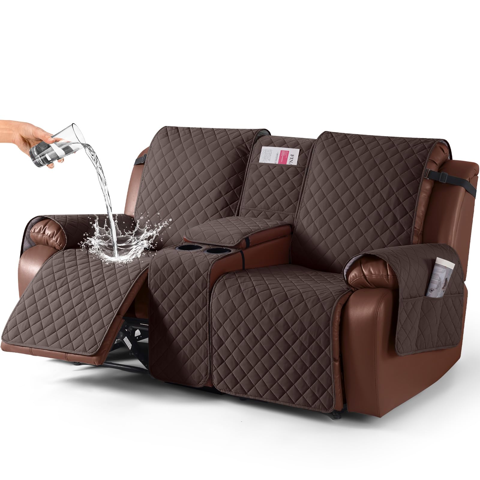 KinCam waterproof recliner cover for 2-seat with console protects against spills.