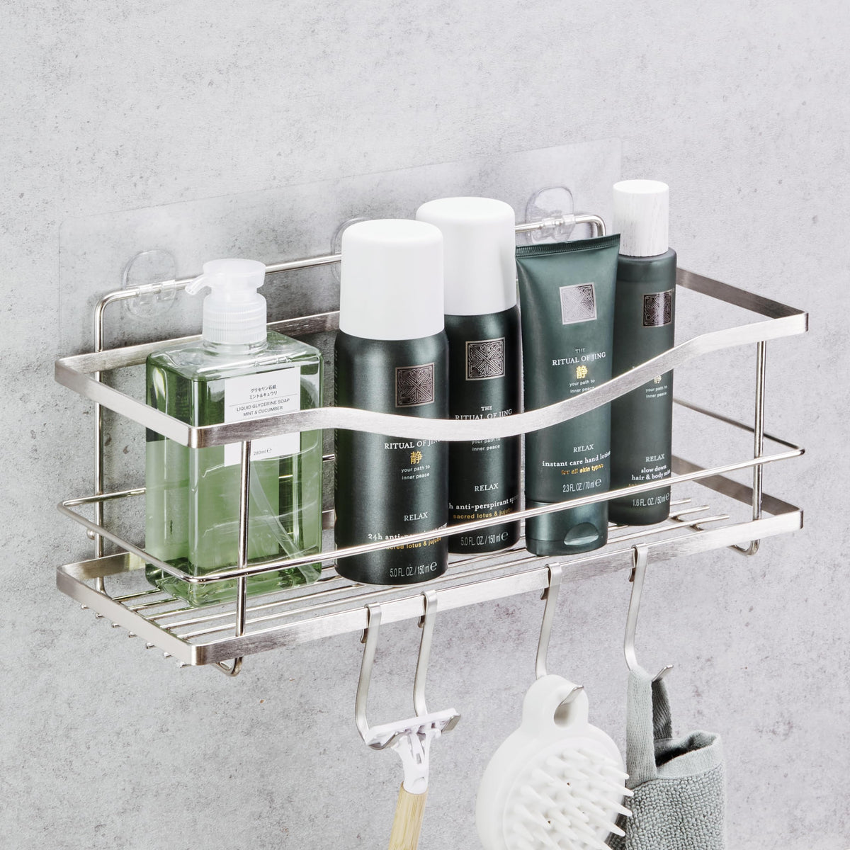 KINCMAX Premium Shower Caddy with adhesive installation for a clean, organized shower.