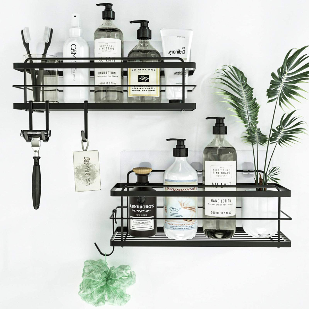 KINCMAX Premium Shower Caddy adhesive setup for convenient no-drill installation.