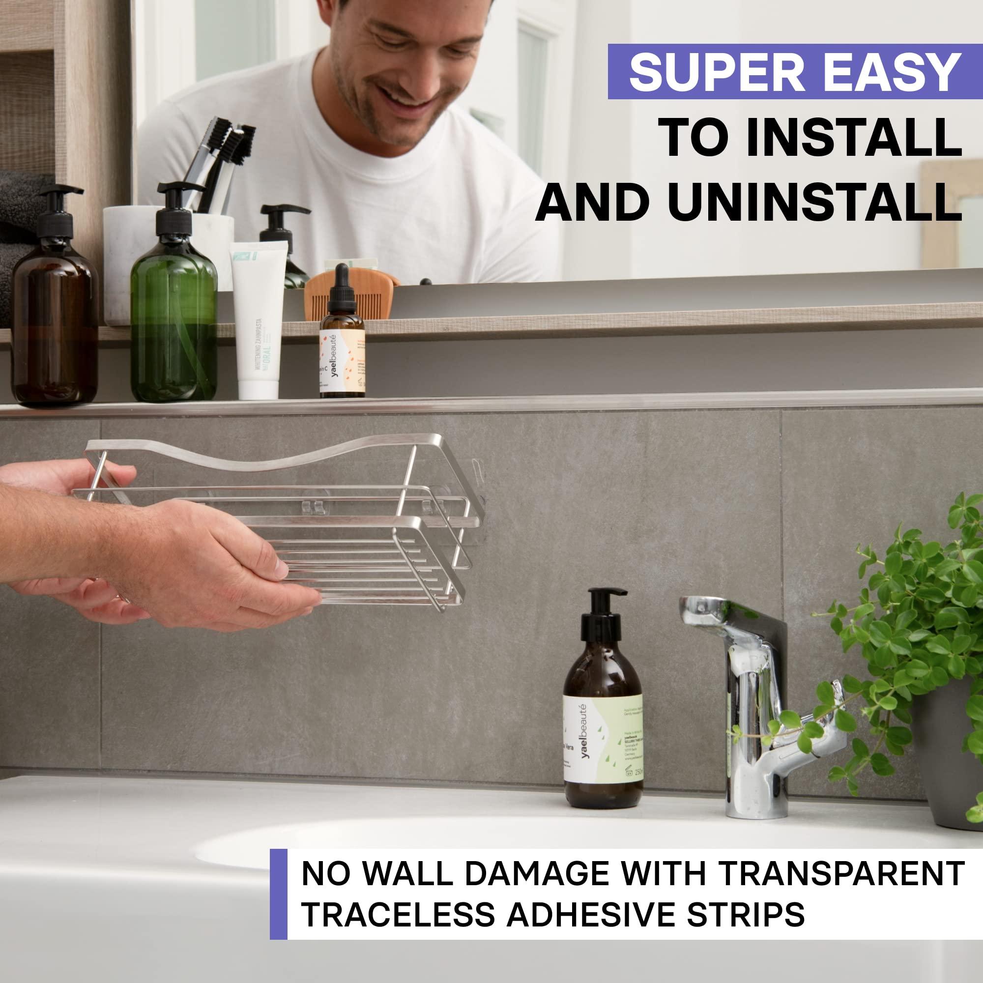 KINCMAX shower caddy demonstrates four movable hooks for towels, razors, or sponges.