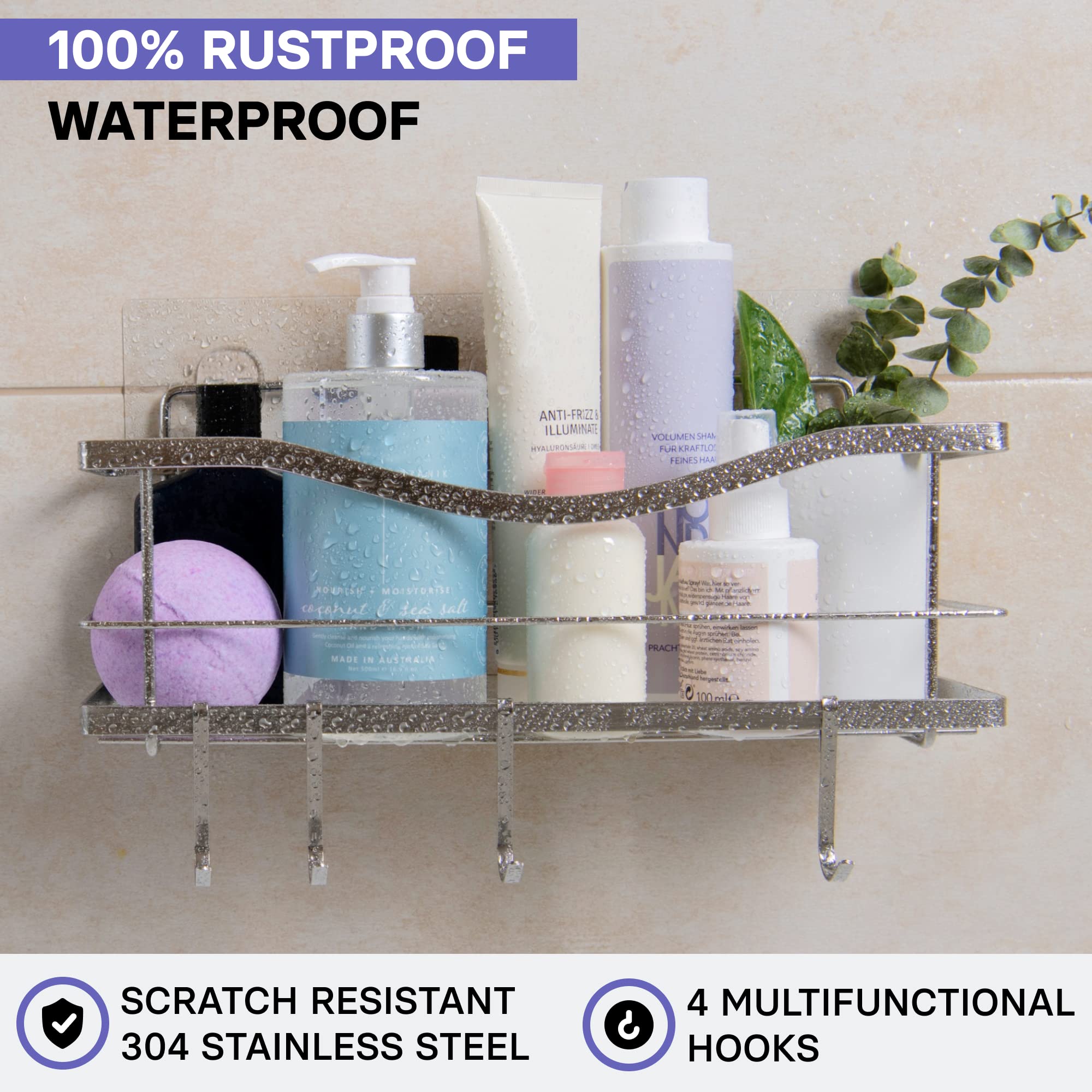 KINCMAX rustproof stainless steel rack resists corrosion for long-lasting bathroom storage.