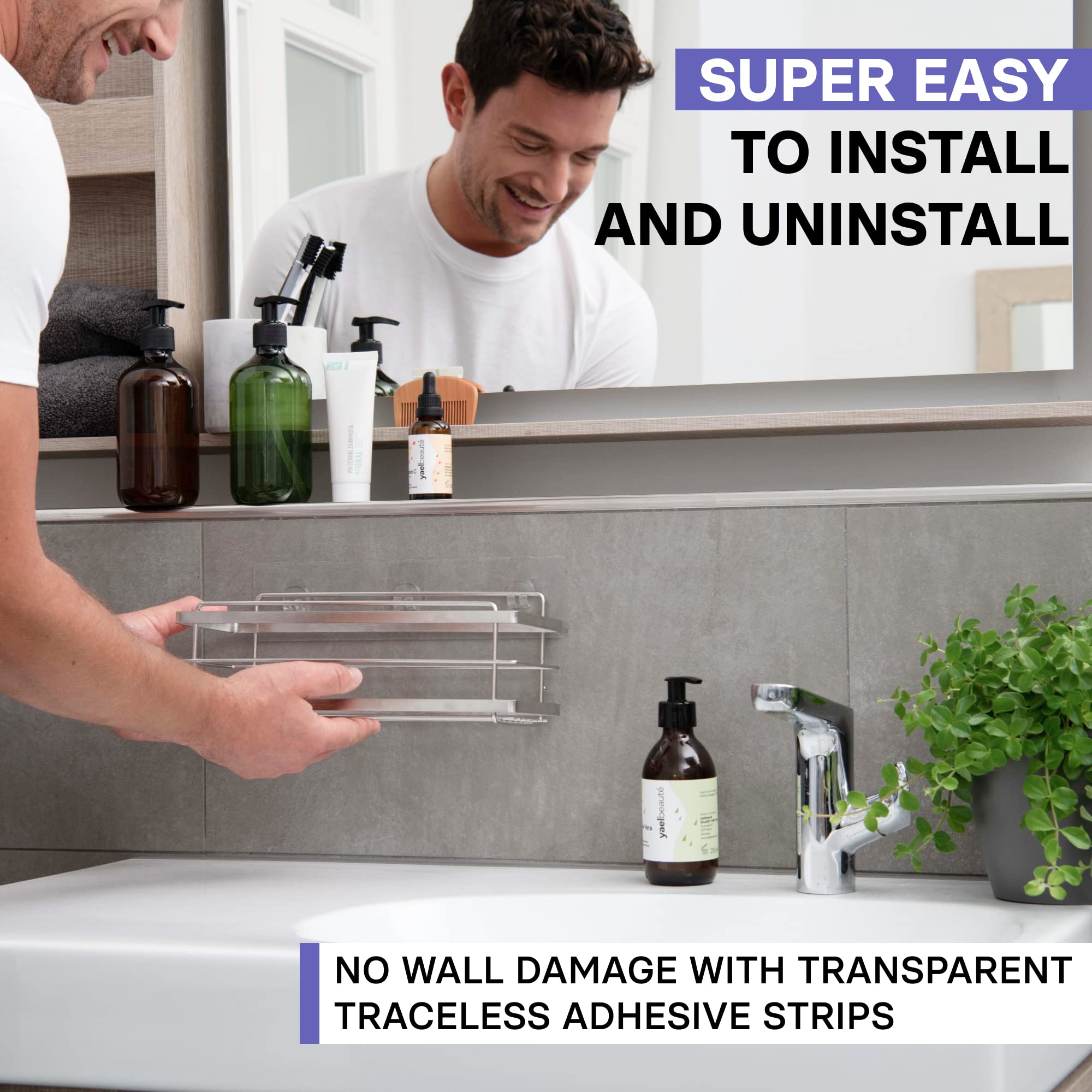 KINCMAX shower shelves with four hooks for versatile hanging options.