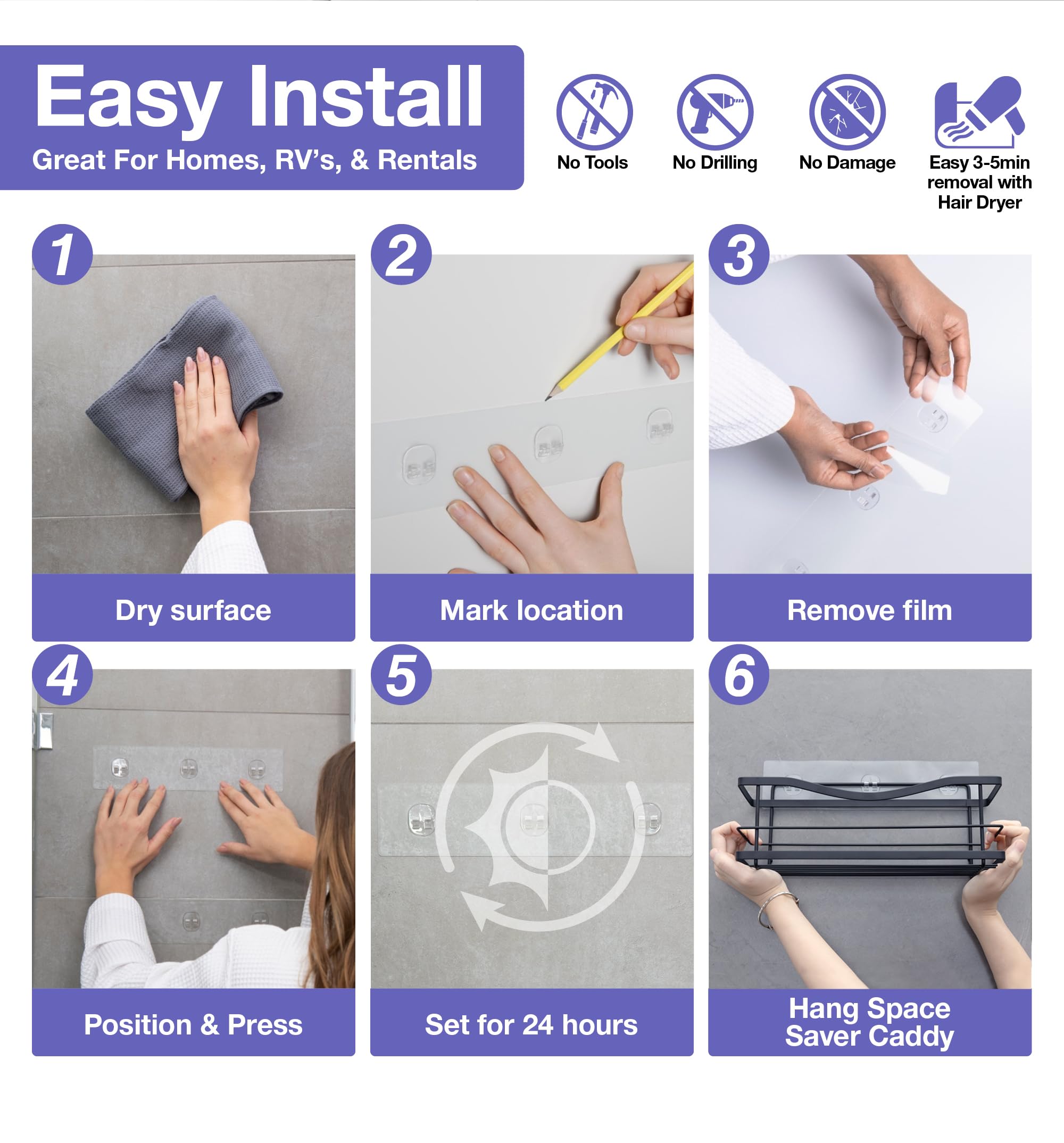 Two pack on tiled wall demonstrating extra storage.