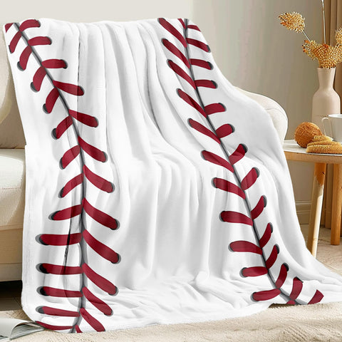 King DARE baseball blanket folded on sofa for cozy lounging.