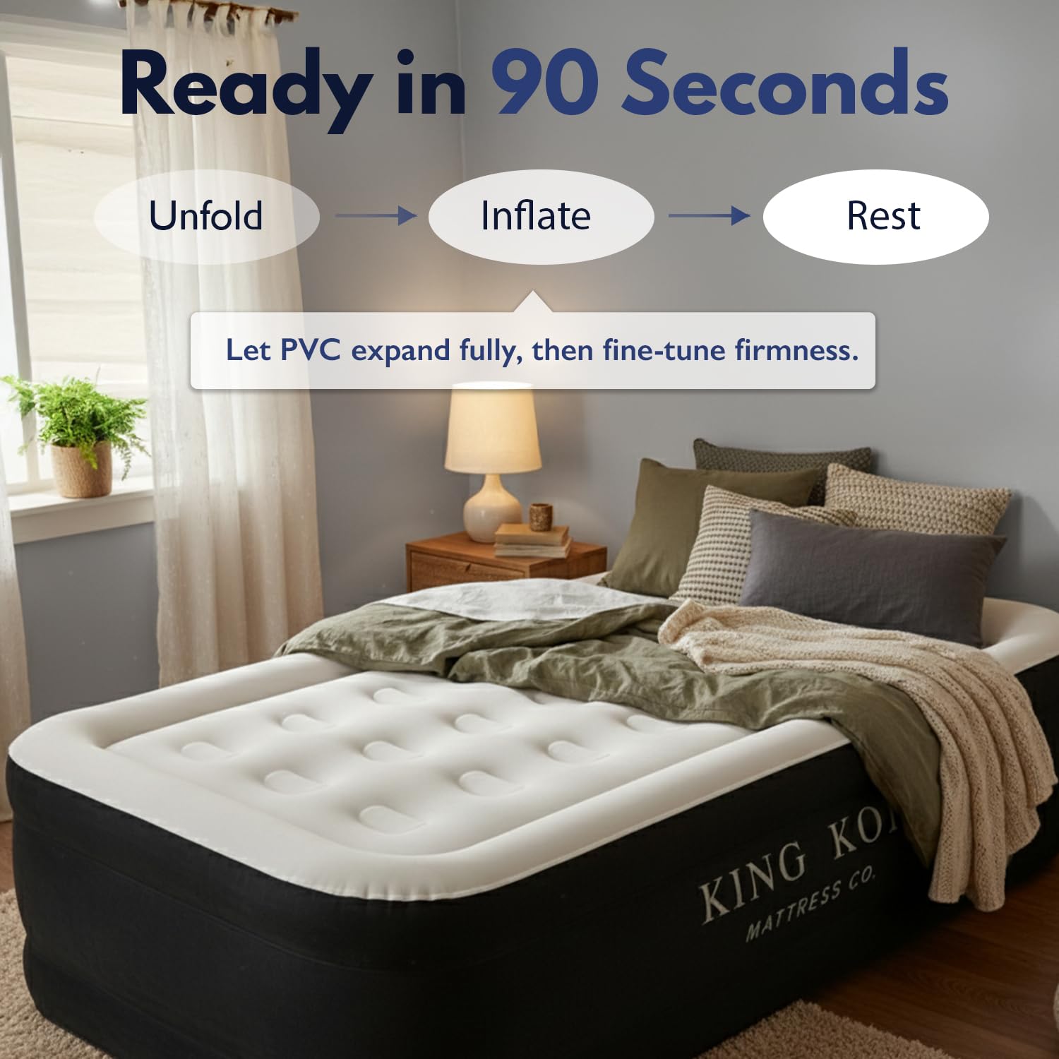 King Koil no-slip base keeps the bed steady on slick surfaces.
