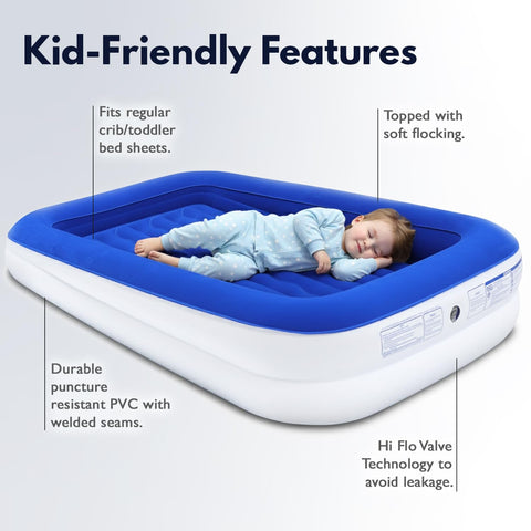 King Koil bed with crib sheets, ideal crib-to-bed transition.