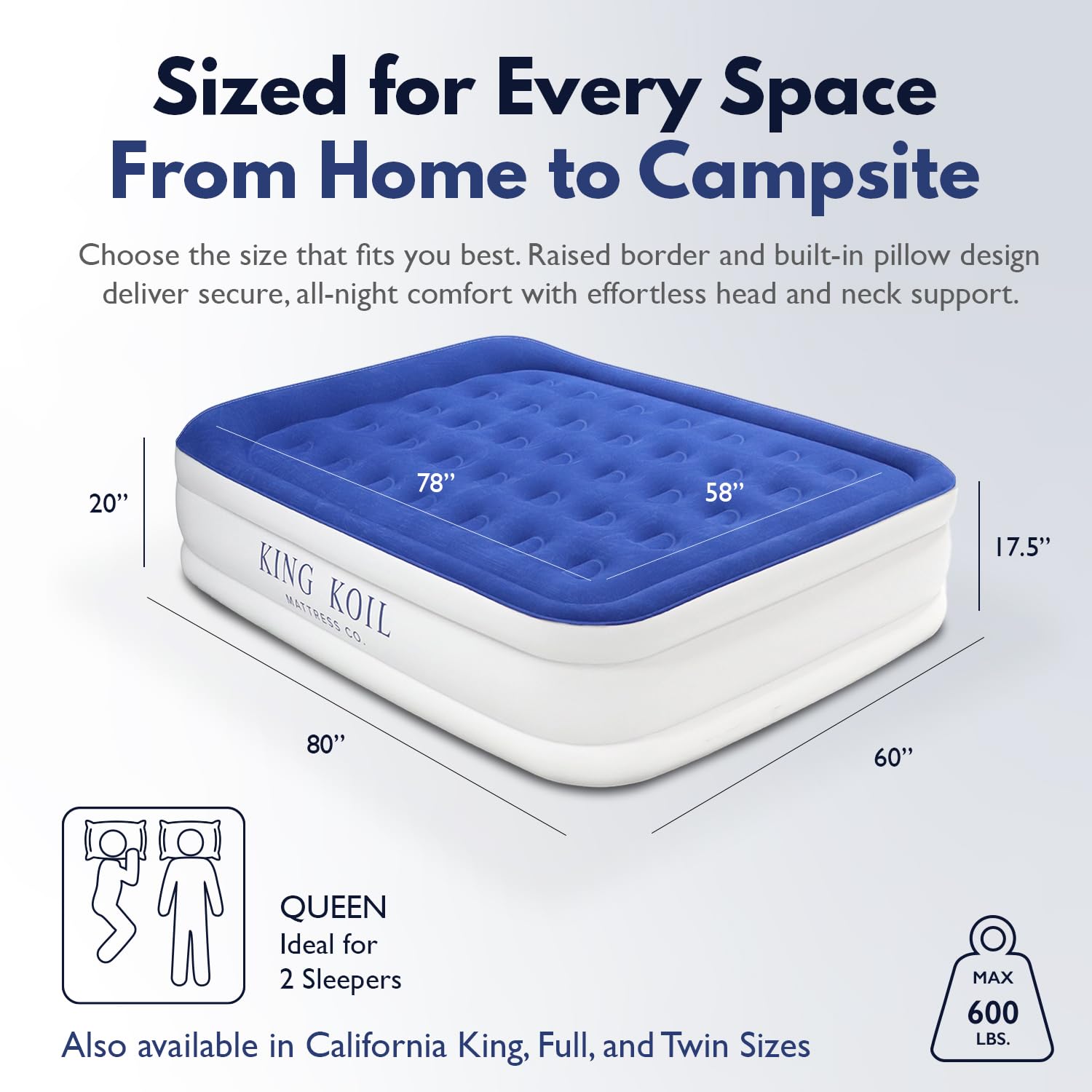 King Koil built-in pillow feature offering integrated head support.