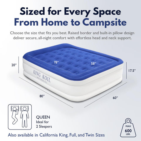 King Koil built-in pillow feature offering integrated head support.