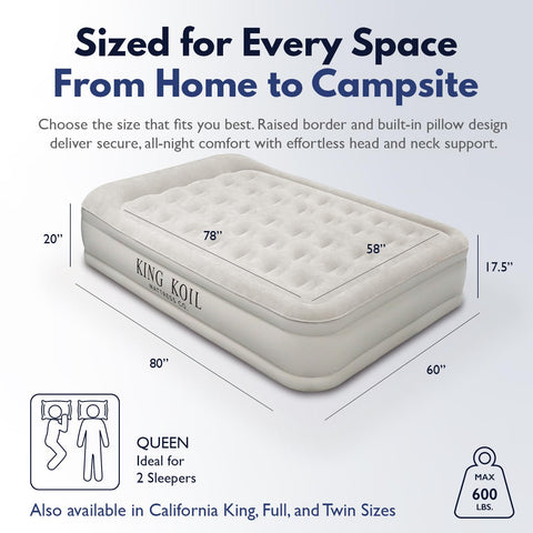 King Koil built-in pump inflates quickly for effortless setup.