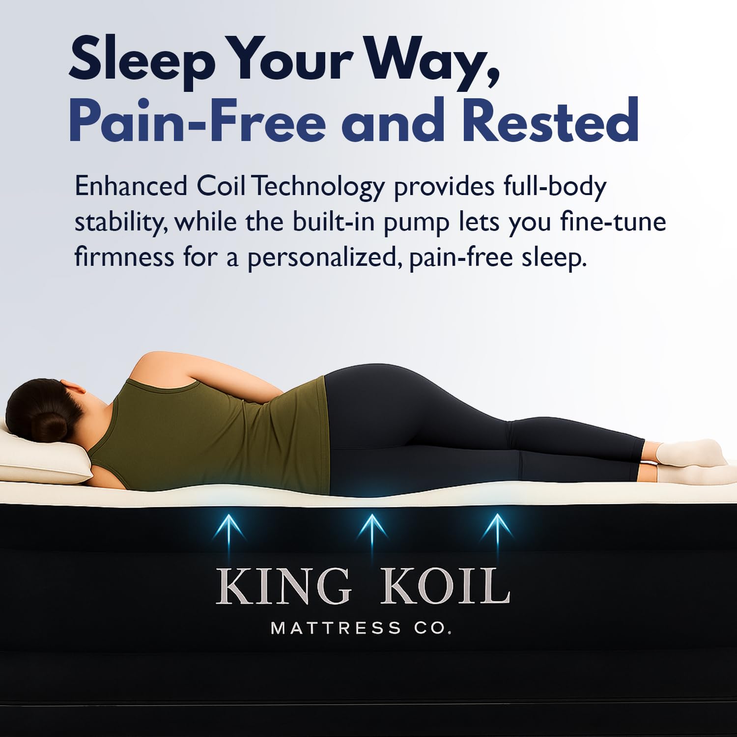 Built-in pump on King Koil mattress enables fast 60-second setup.