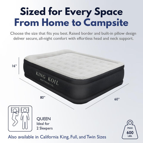 King Koil built in pump enables rapid inflation for quick setup.