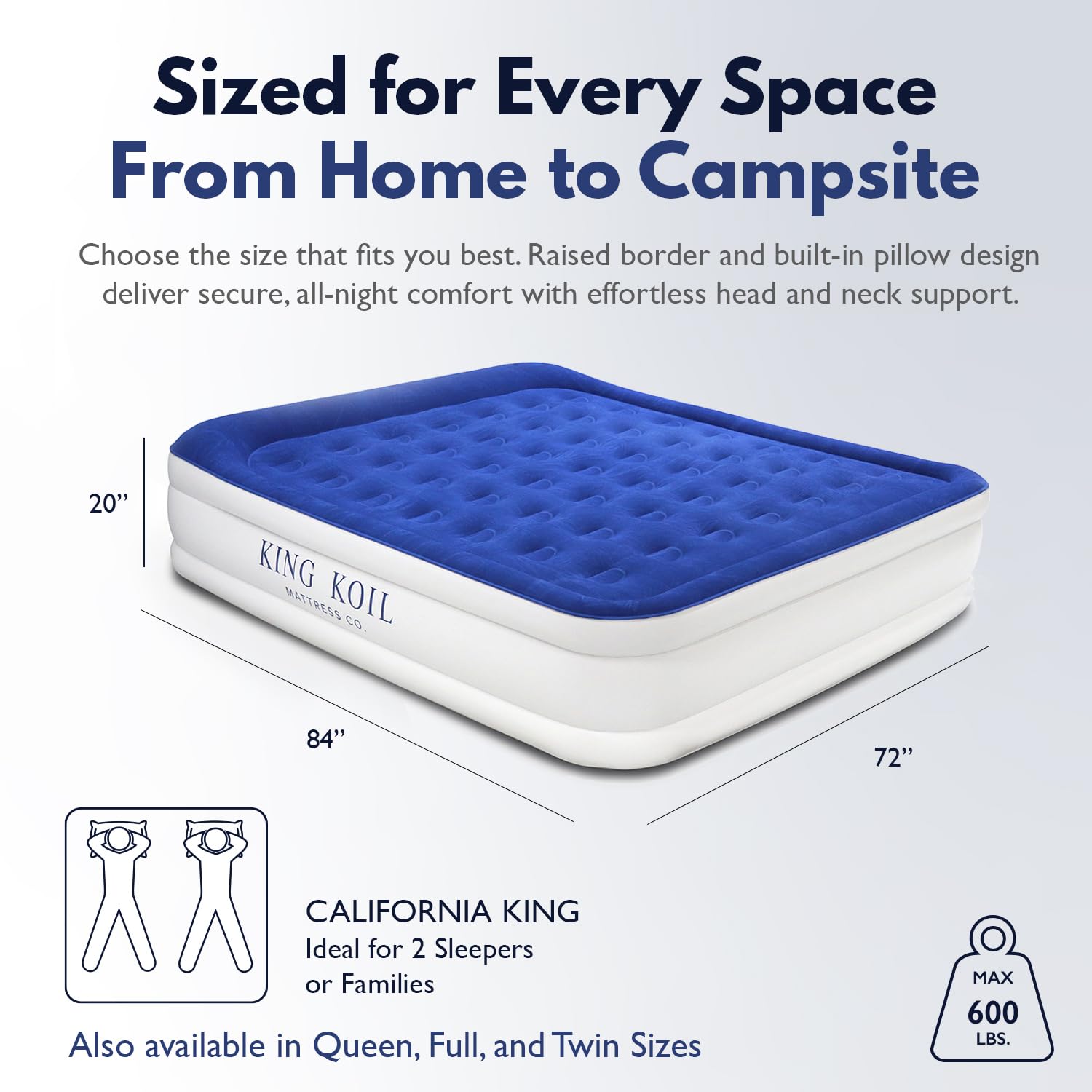 King Koil built-in pump panel enables quick inflation and easy setup.
