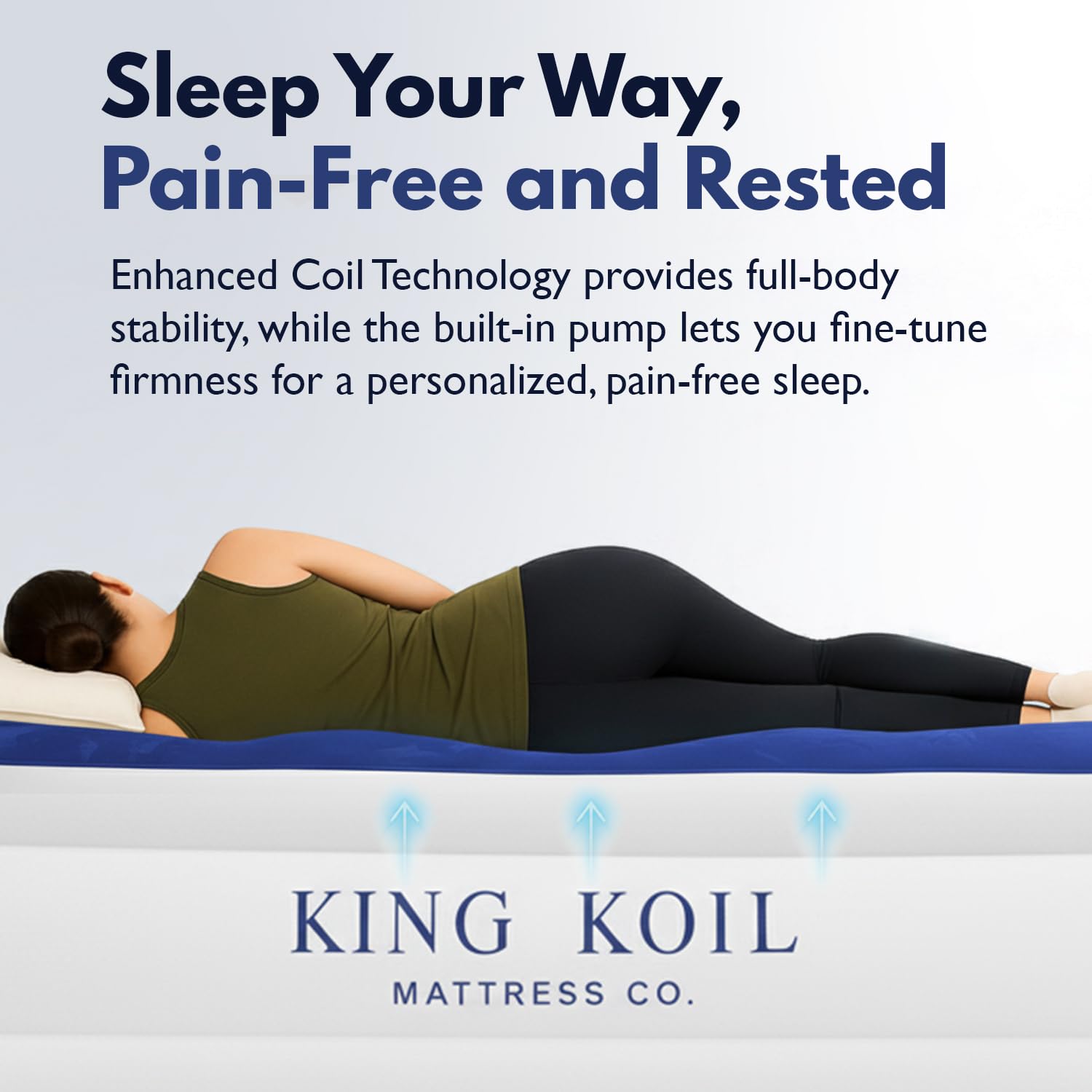 King Koil pillow-top close-up shows soft flocking for luxurious comfort.