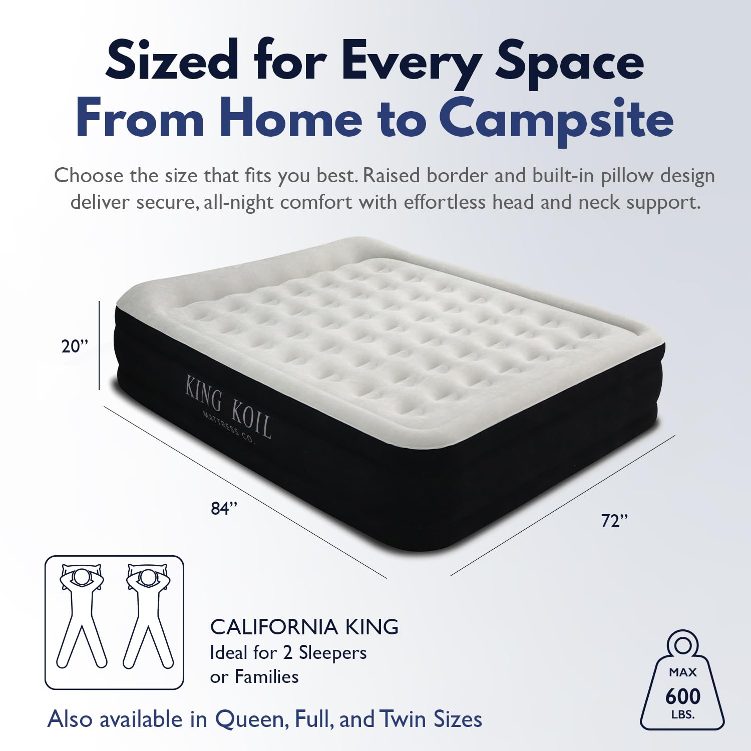 King Koil rapid inflation pump enables fast setup for guests