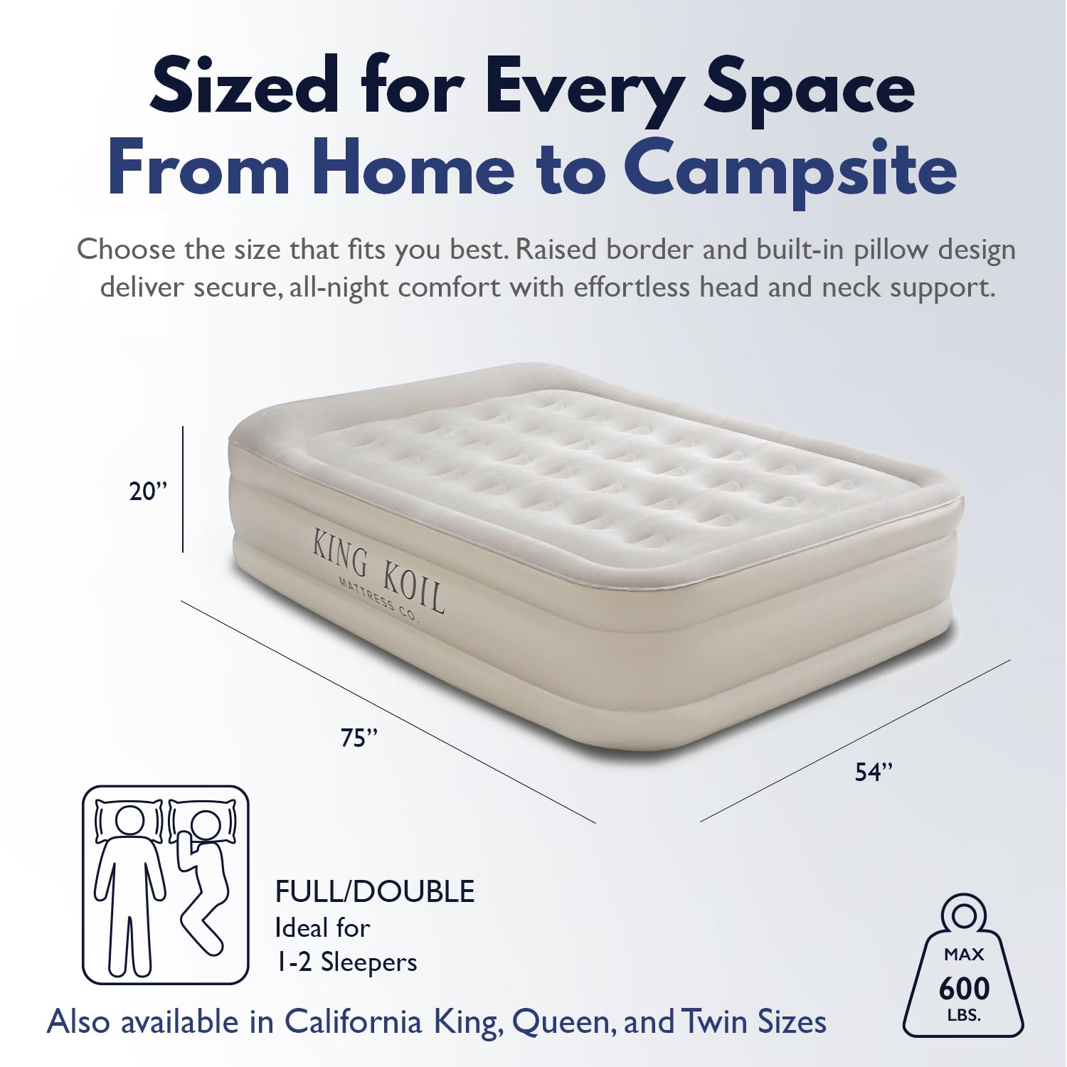 King Koil luxury air mattress soft flocking top for a comfortable sleeping surface.
