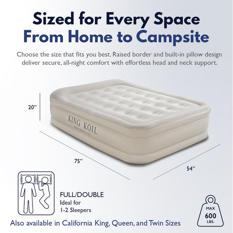 King Koil luxury air mattress soft flocking top for a comfortable sleeping surface.