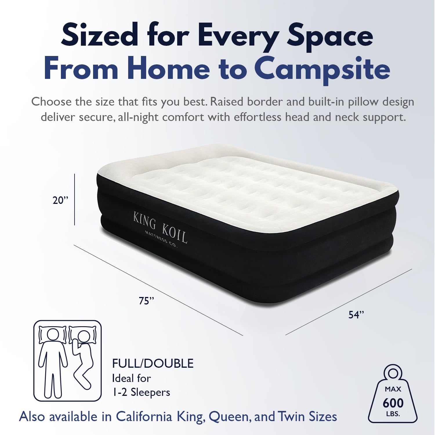 King Koil airbed built-in pump enables quick inflation for home and travel