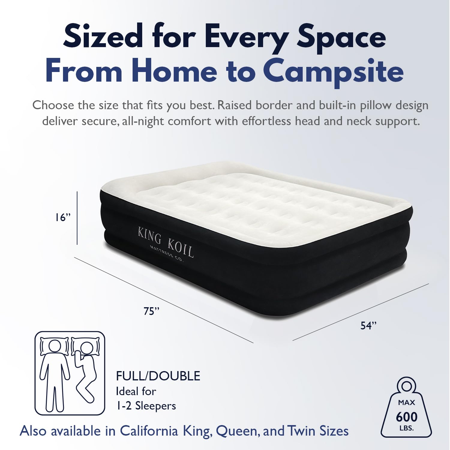 King Koil Pillow Top Plush with flocked top for luxurious guest comfort.