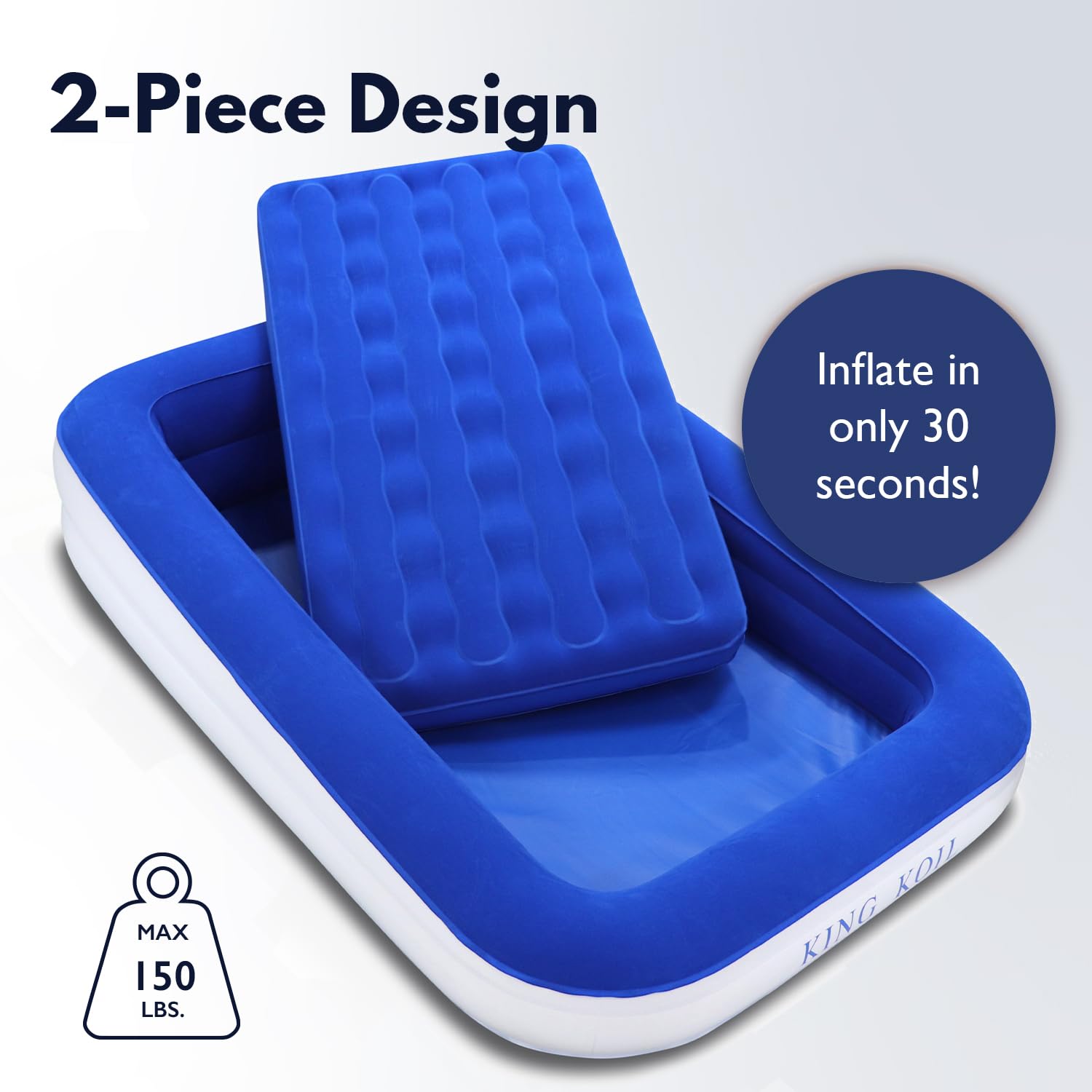 King Koil toddler bed shows built-in bumper for secure sleep.