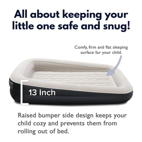 King Koil toddler bed demonstrates fast inflation for quick setup on busy travel days