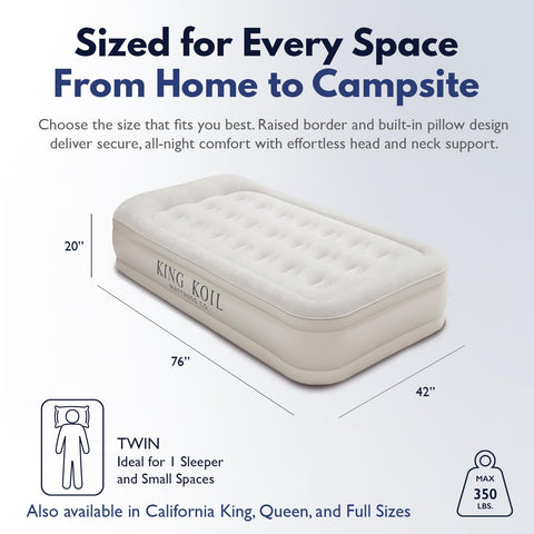King Koil twin airbed with soft flocked top for plush comfort