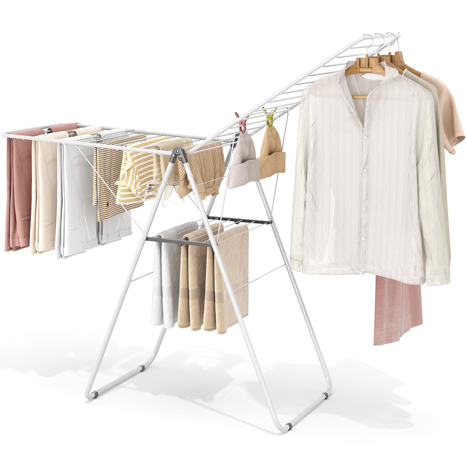 KINGBOARD foldable clothes drying rack front view for spacious air drying