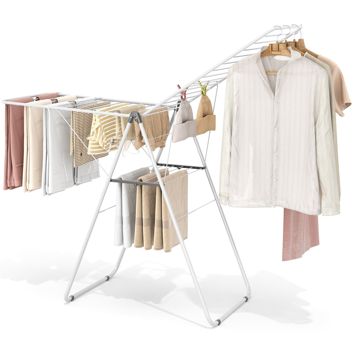 KINGBOARD foldable clothes drying rack front view for spacious air drying