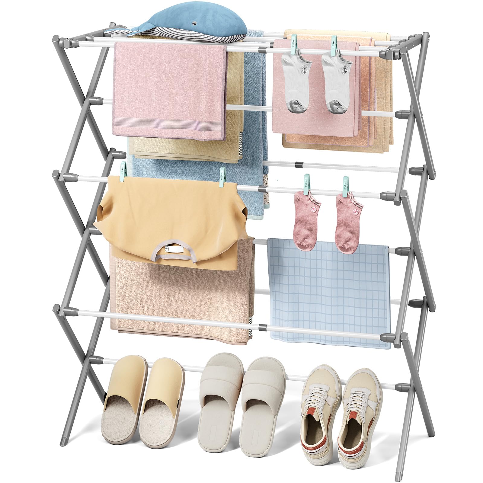 KINGBOARD 11-pole rack extended to maximize drying space for large loads