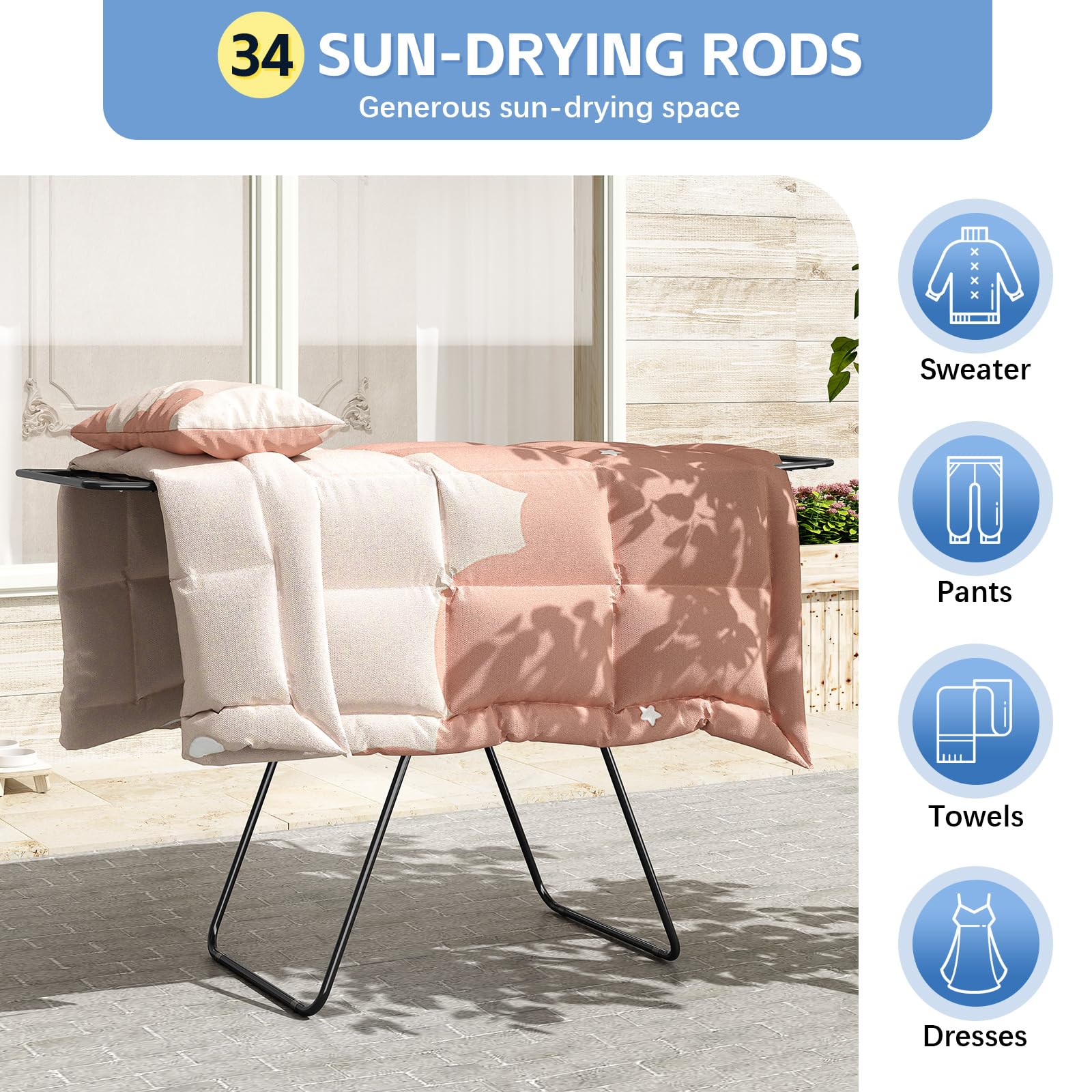 KINGBOARD drying rack height-adjustable wings adapt to different garment lengths.