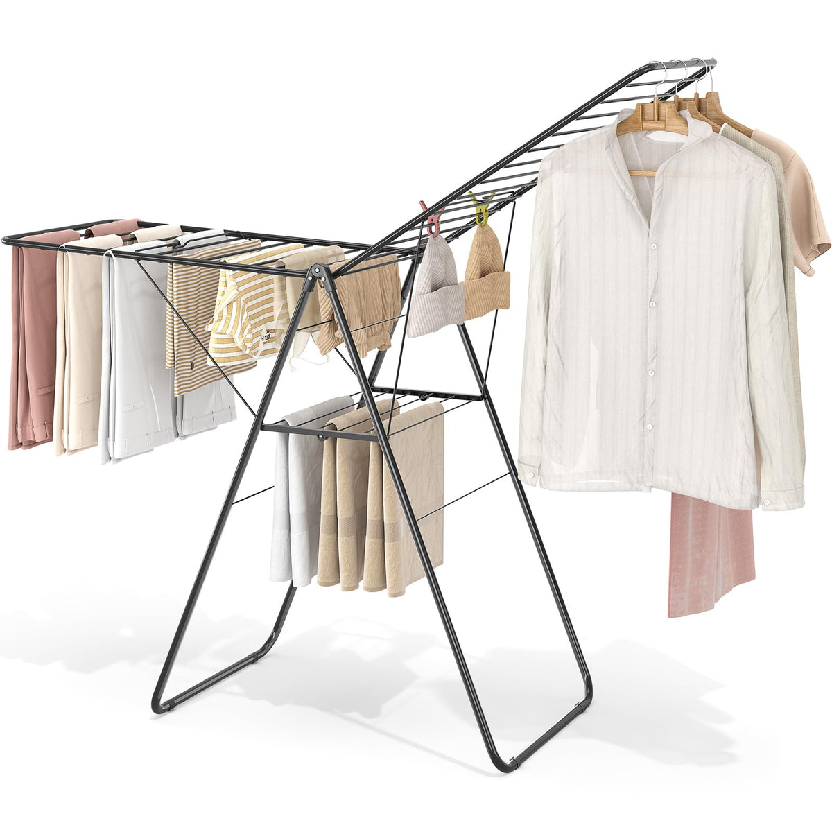 KINGBOARD drying rack top-wing provides ample 70-inch space for quilts.